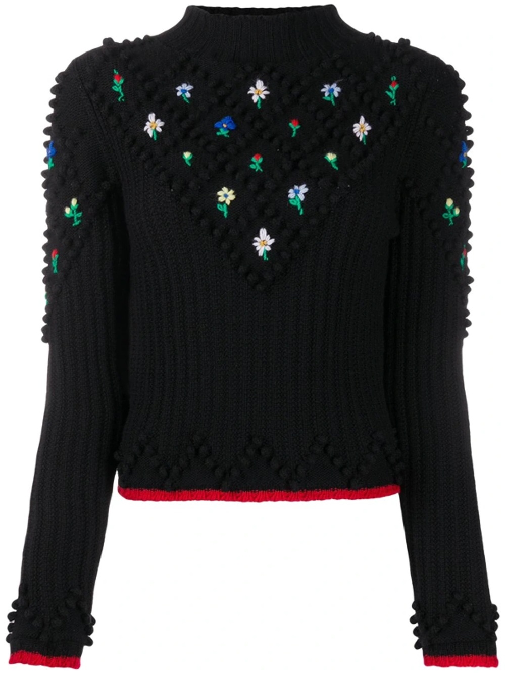 Philosophy di Lorenzo Serafini Black Wool Knit Turtleneck Sweater with Red Trim